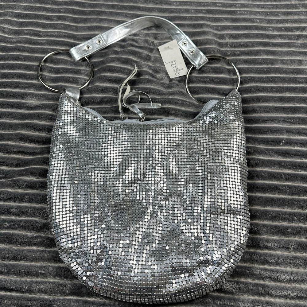 Jizelle Silver Metal Mesh Hobo Bag Y2K Chainmail O-Ring Shoulder Bag NWT